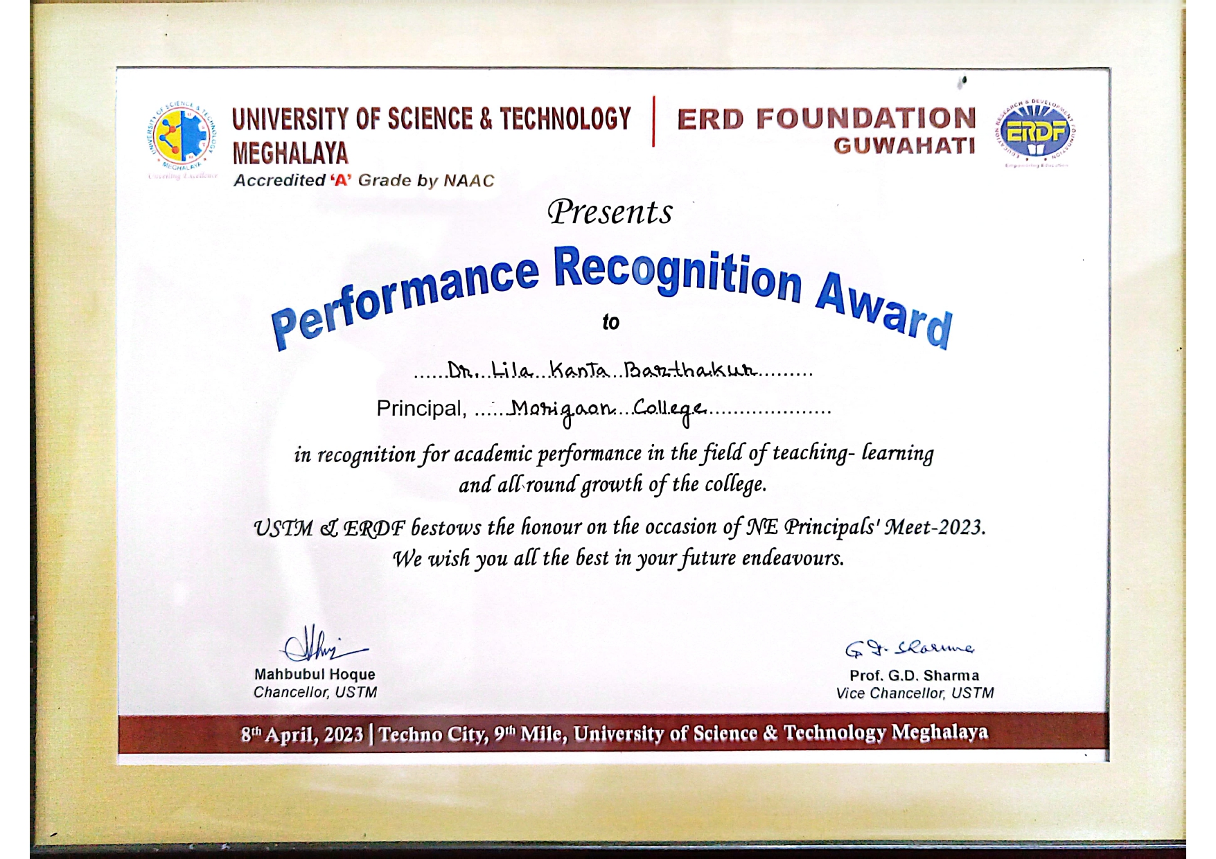 Performance Recognition Award